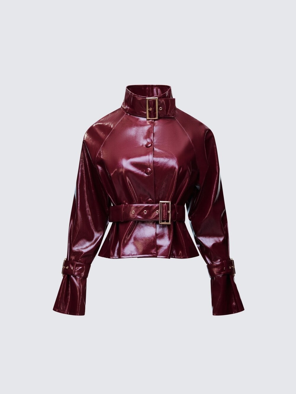 Finesse Matilde Plum Vegan Leather Buckle Detail Jacket